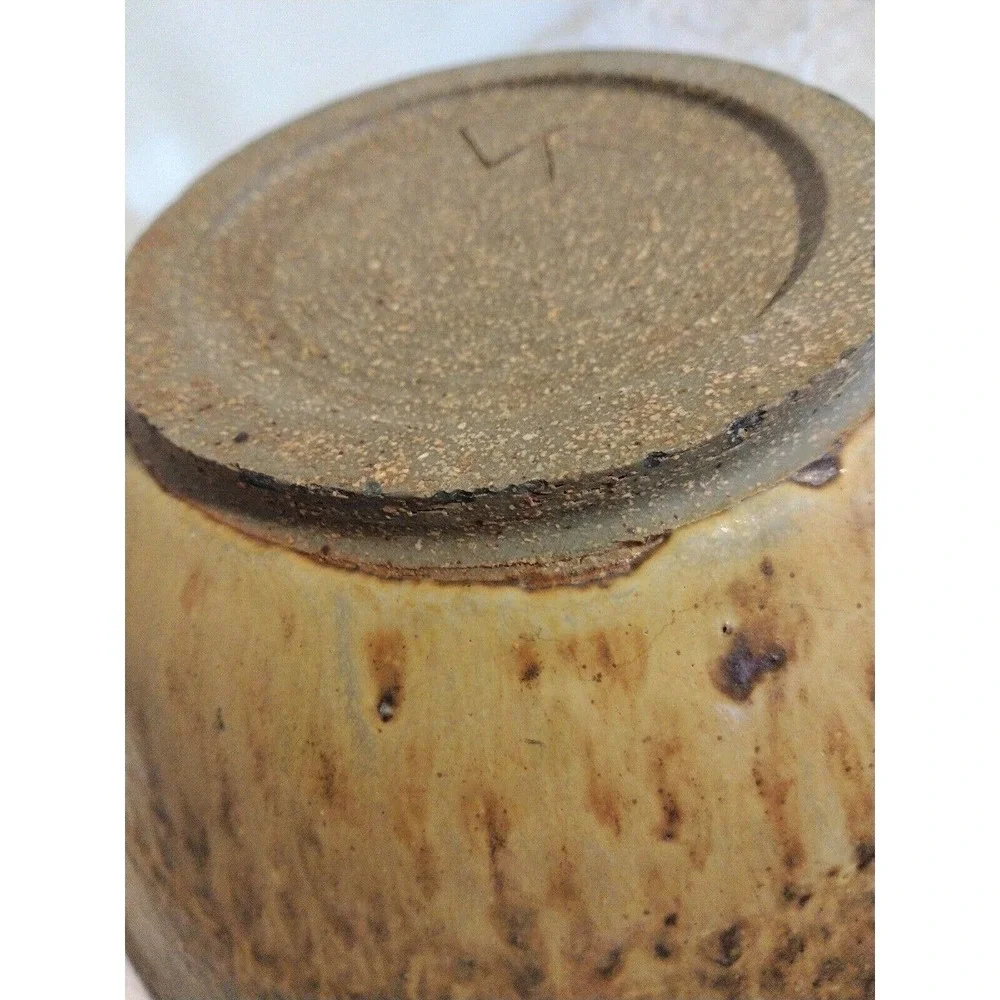 Hand Pottery Bowl Studio Art Brown Drip Glaze Two-Tone Artist‎ Signed GORGEOUS